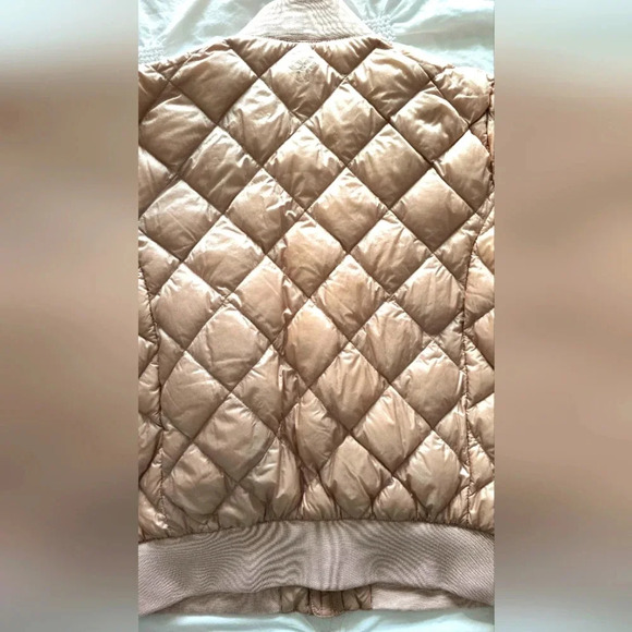 Aritzia TNA League Bomber Jacket Pink Champagne Rose Quilted Down Puffer Sz L - Picture 10 of 11